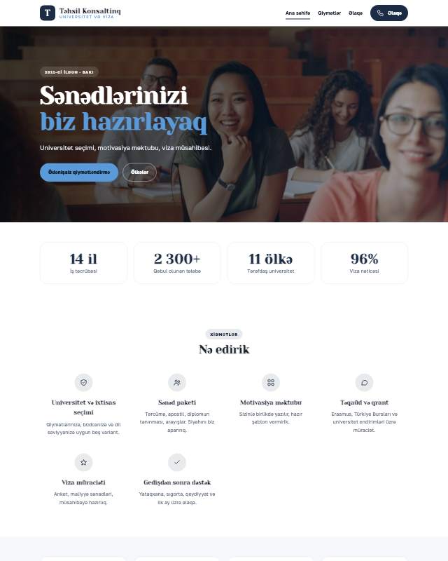 Xaricdə təhsil · Qlobal veb sayt şablonunun ekran görüntüsü
