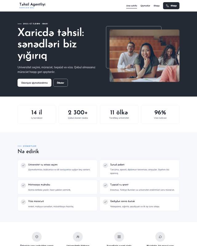 Xaricdə təhsil · Sadə veb sayt şablonunun ekran görüntüsü