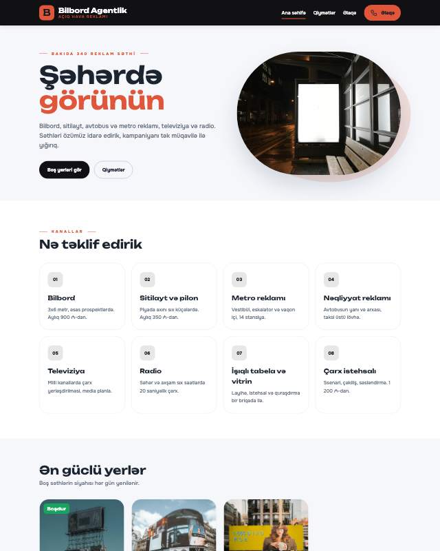 Açıq hava reklamı sayt dizaynının ekran görüntüsü