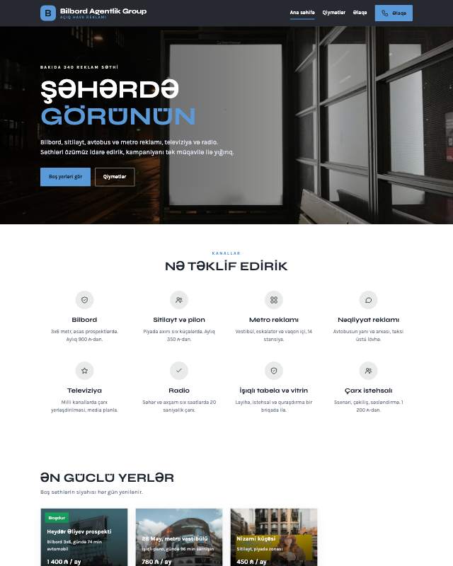 Açıq hava reklamı · Minimal sayt dizaynının ekran görüntüsü