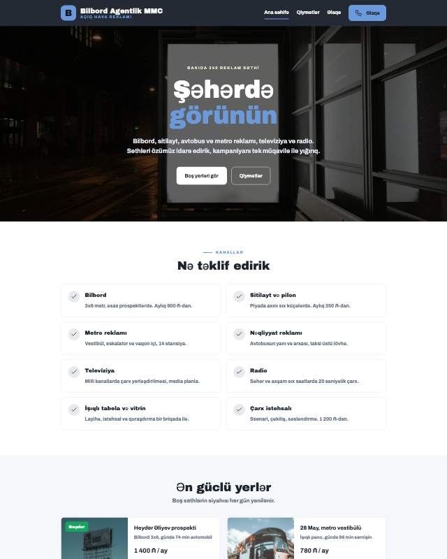 Açıq hava reklamı · Sadə veb sayt şablonunun ekran görüntüsü