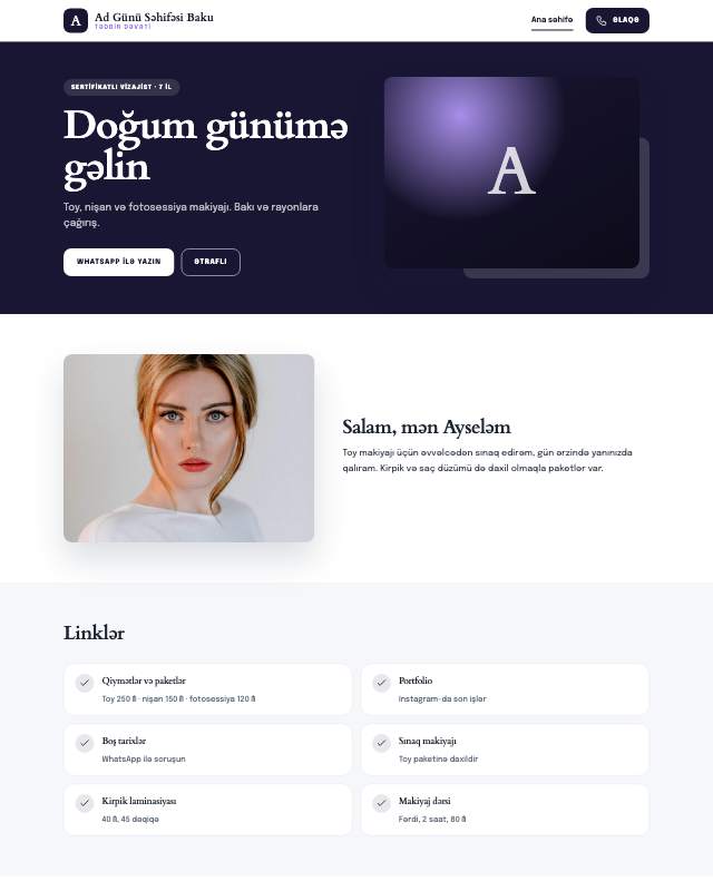 Ad günü dəvətnaməsi üçün veb sayt şablonu «Gradient»: ekran görüntüsü