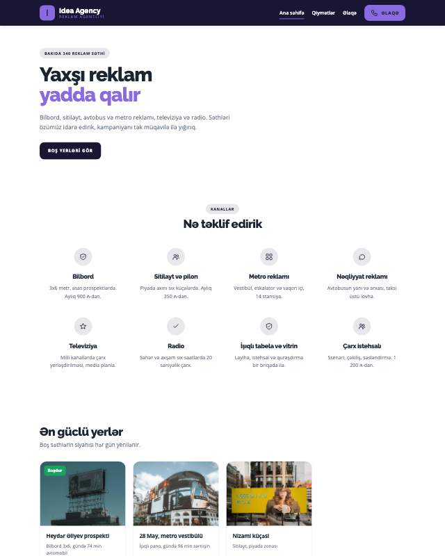 Reklam agentliyi · Gradient sayt dizaynının ekran görüntüsü