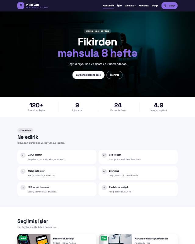 IT agentliyi üçün veb sayt şablonu «Gradient»: ekran görüntüsü
