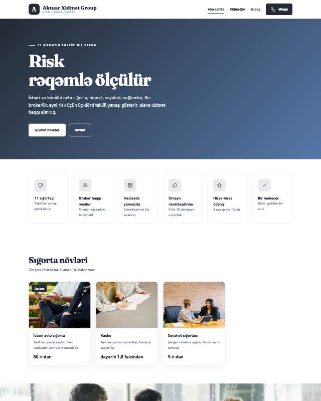 Aktuar xidməti · Sadə veb sayt şablonunun ekran görüntüsü