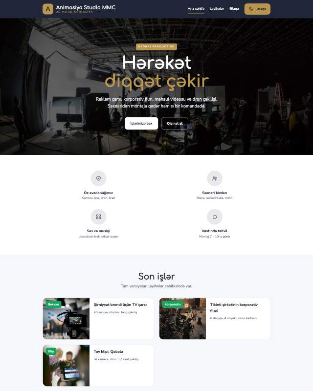Animasiya studiyası · Klassik sayt dizaynının ekran görüntüsü