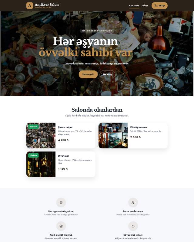 Antikvar · Köhnə veb sayt şablonunun ekran görüntüsü