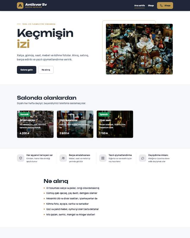 Antikvar · Klassik veb sayt şablonunun ekran görüntüsü
