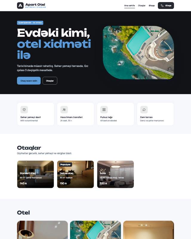 Apart otel sayt dizaynının ekran görüntüsü
