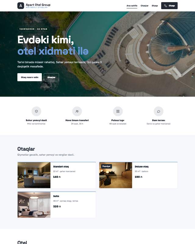 Apart otel · Sadə sayt dizaynının ekran görüntüsü