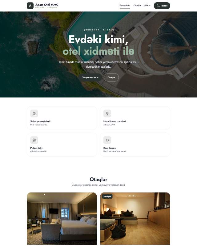 Apart otel · Sakit sayt dizaynının ekran görüntüsü