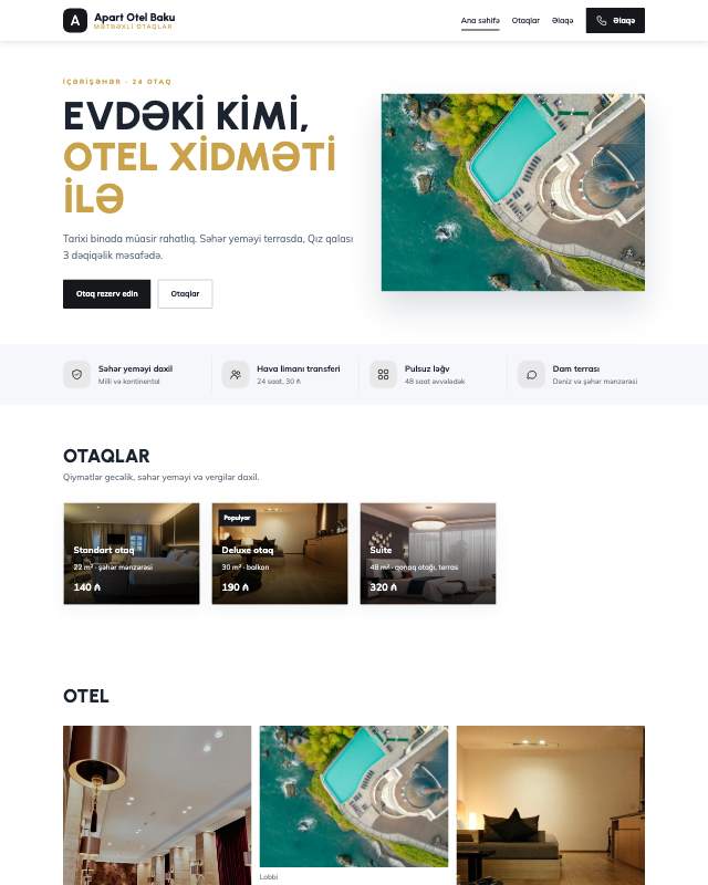 Apart otel · Tünd sayt dizaynının ekran görüntüsü