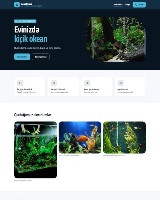 Akvarium · Sualtı veb sayt şablonunun ekran görüntüsü