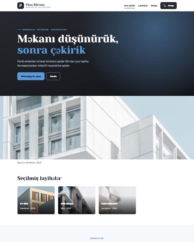 Memarlıq bürosu · Minimal sayt dizaynının ekran görüntüsü
