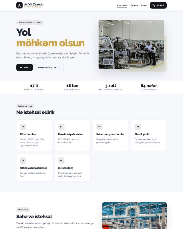 Asfalt zavodu üçün veb sayt şablonunun ekran görüntüsü