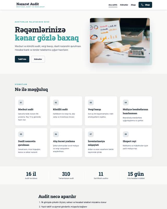 Audit şirkəti sayt dizaynının ekran görüntüsü