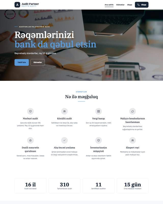 Audit · Hesabat sayt dizaynının ekran görüntüsü