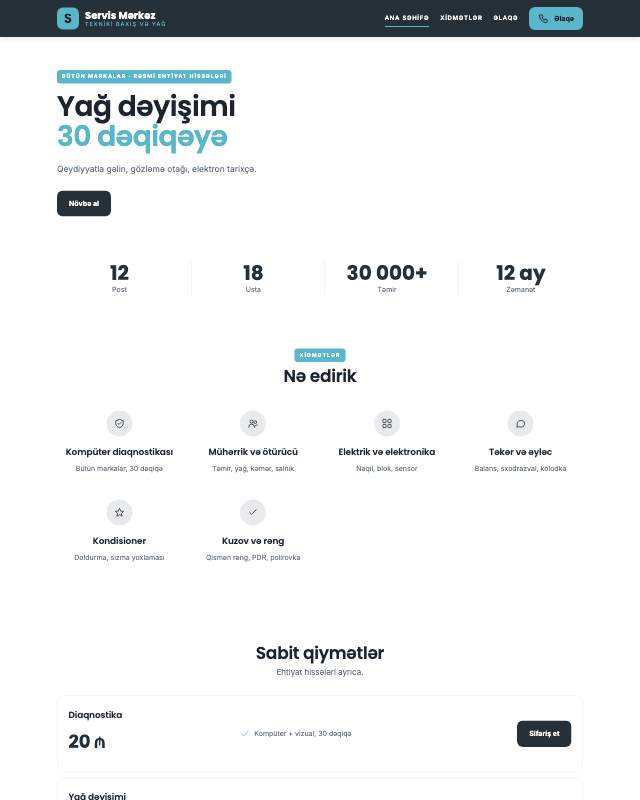 Avtoservis · Təmiz veb sayt şablonunun ekran görüntüsü