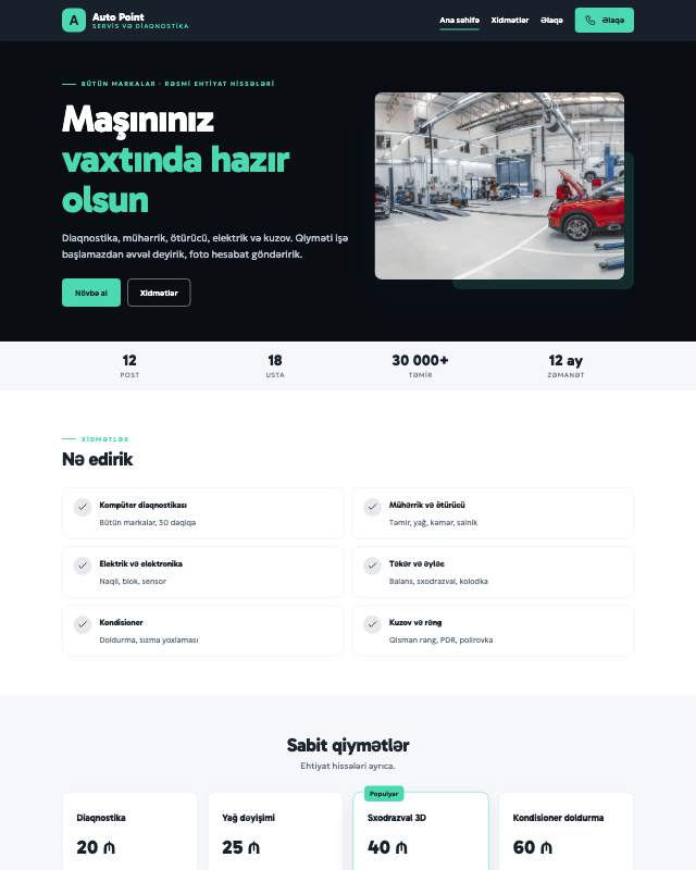 Avtoservis · Modern sayt dizaynının ekran görüntüsü