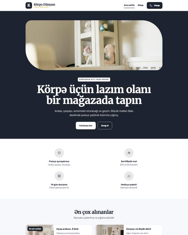 Körpə malları · Canlı veb sayt şablonunun ekran görüntüsü