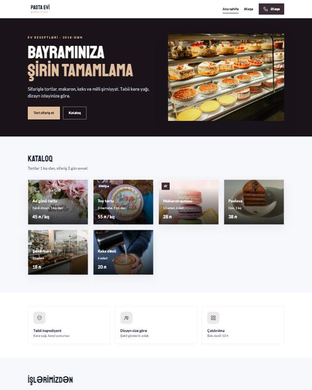 Şirniyyat evi · Zərif sayt dizaynının ekran görüntüsü