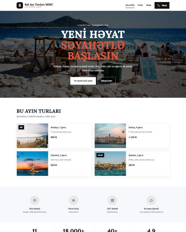Bal ayı turları · Kontrast sayt dizaynının ekran görüntüsü