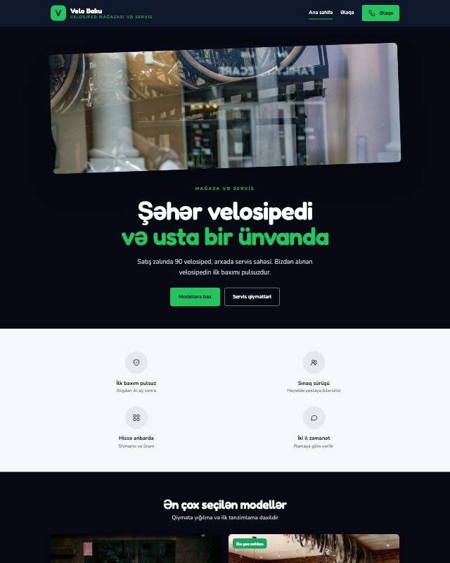 Velosiped mağazası üçün veb sayt şablonunun ekran görüntüsü