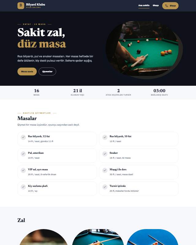 Bilyard · Klassik veb sayt şablonunun ekran görüntüsü