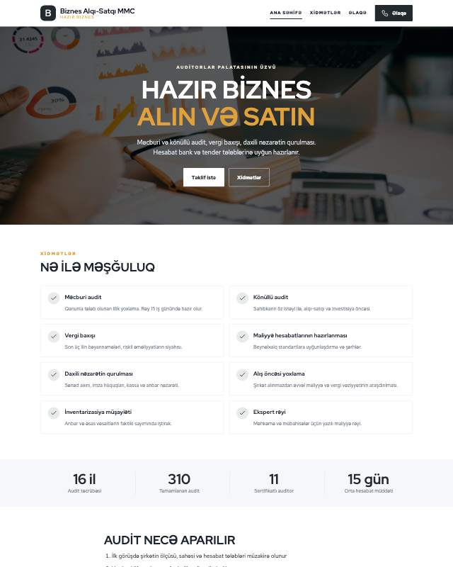 Biznes alqı-satqısı · Kart veb sayt şablonunun ekran görüntüsü