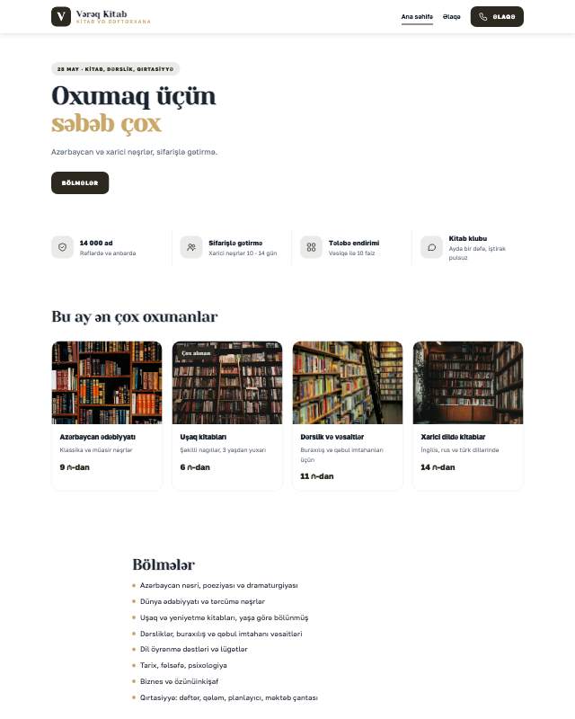Kitab mağazası · Kitabxana veb sayt şablonunun ekran görüntüsü