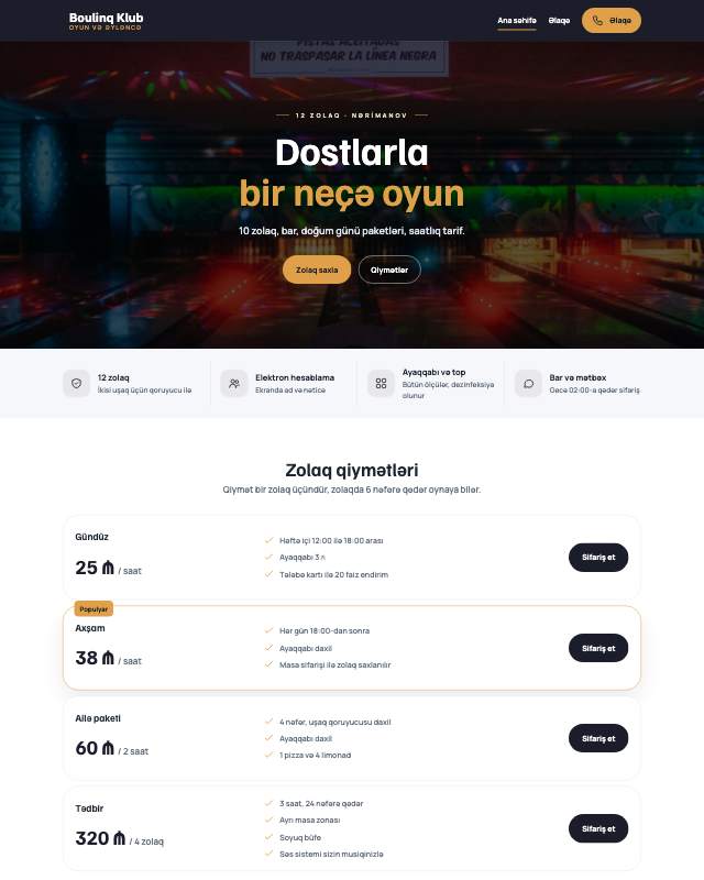 Boulinq · Zolaq sayt dizaynının ekran görüntüsü