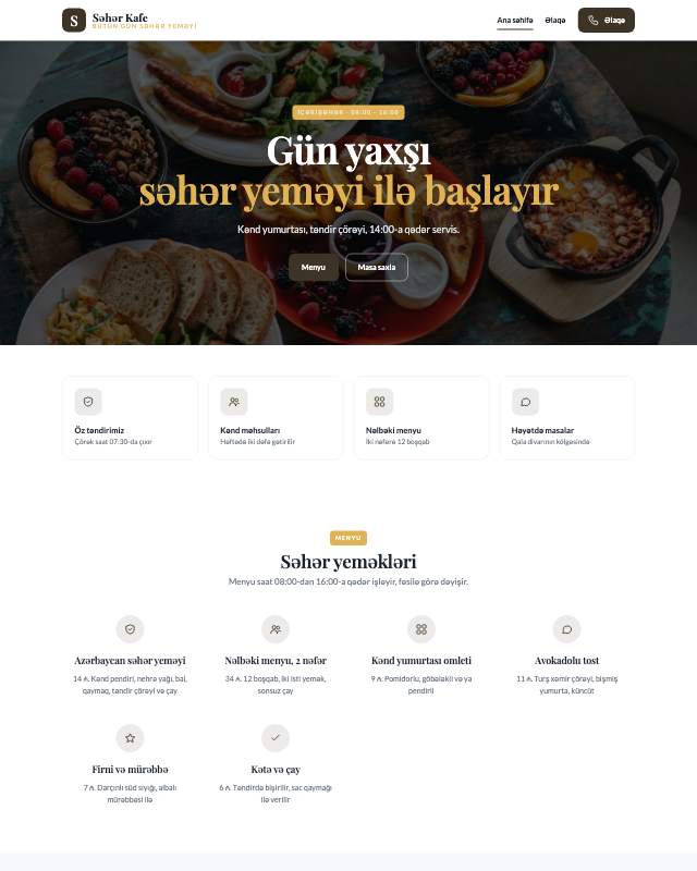 Səhər yeməyi · Günəşli sayt dizaynının ekran görüntüsü