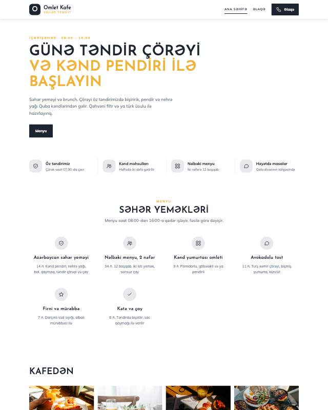 Səhər yeməyi kafesi · Canlı sayt dizaynının ekran görüntüsü