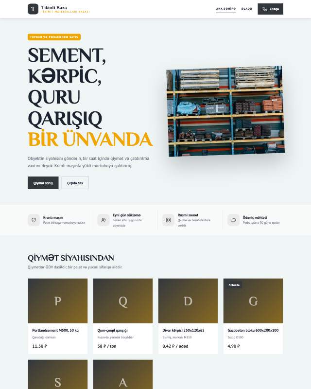 Tikinti materialları veb sayt şablonunun ekran görüntüsü