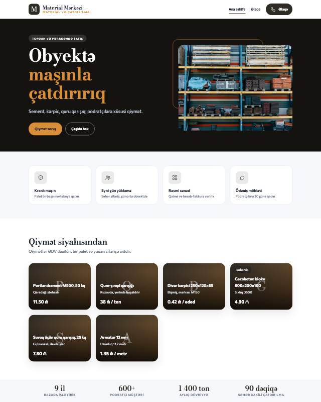 Tikinti materialları · Anbar sayt dizaynının ekran görüntüsü