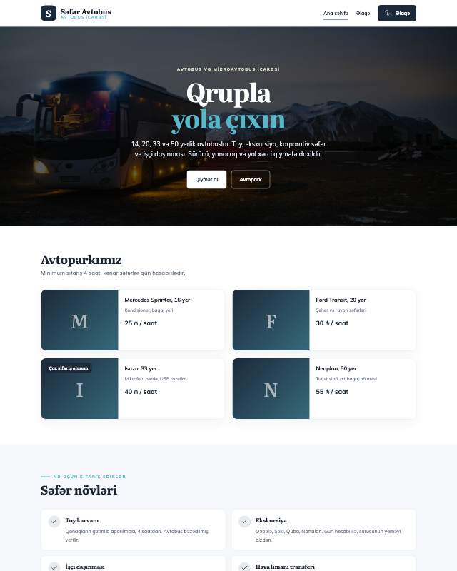 Avtobus icarəsi · Geniş sayt dizaynının ekran görüntüsü