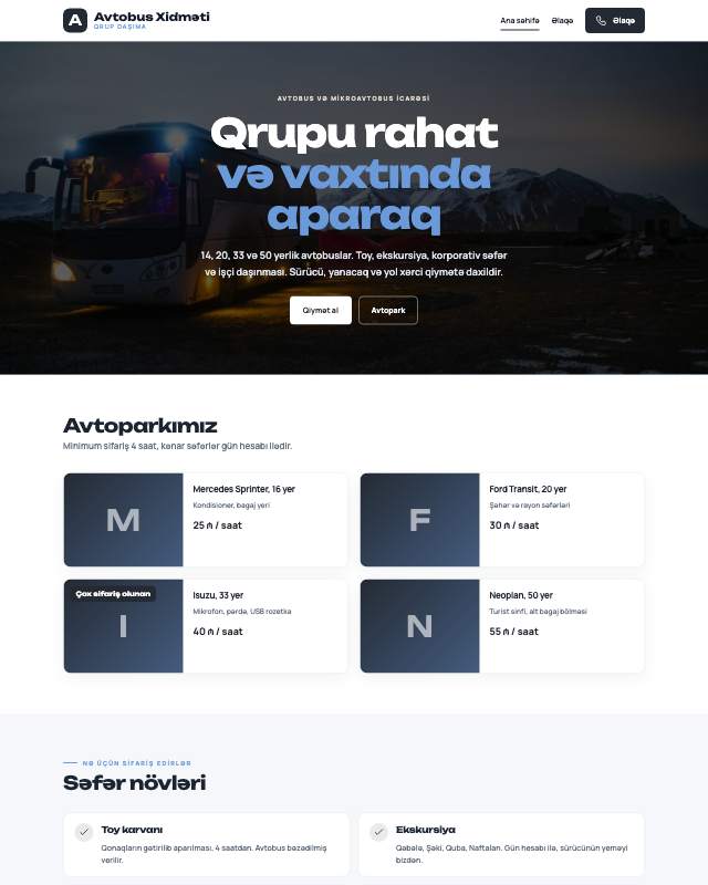Avtobus icarəsi · Sadə sayt dizaynının ekran görüntüsü