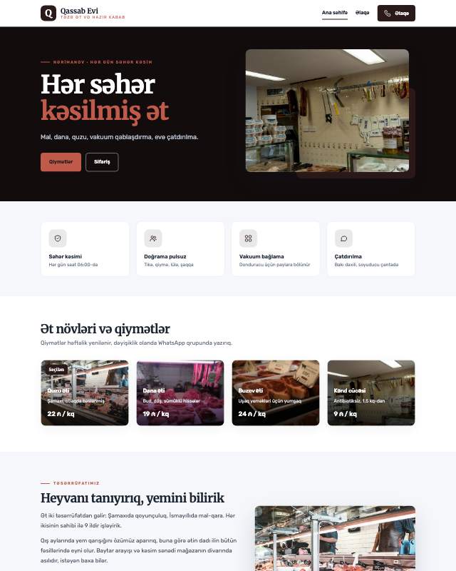 Ət evi · Qəssab sayt dizaynının ekran görüntüsü