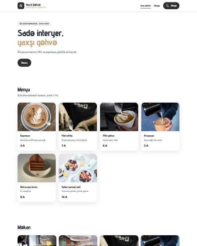 Kafe · Skandinav sayt dizaynının ekran görüntüsü