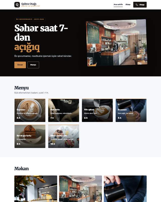 Kafe · Tünd sayt dizaynının ekran görüntüsü
