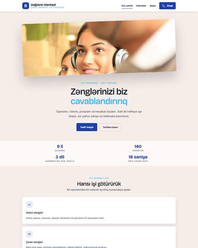 Çağrı mərkəzi veb sayt şablonunun ekran görüntüsü
