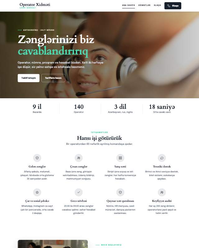 Çağrı mərkəzi üçün veb sayt şablonu «Modern»: ekran görüntüsü