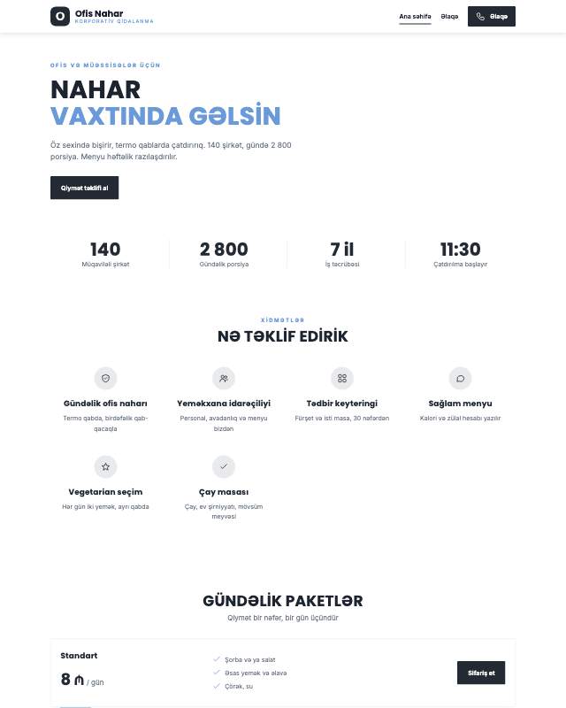 Korporativ yemək · Sadə sayt dizaynının ekran görüntüsü