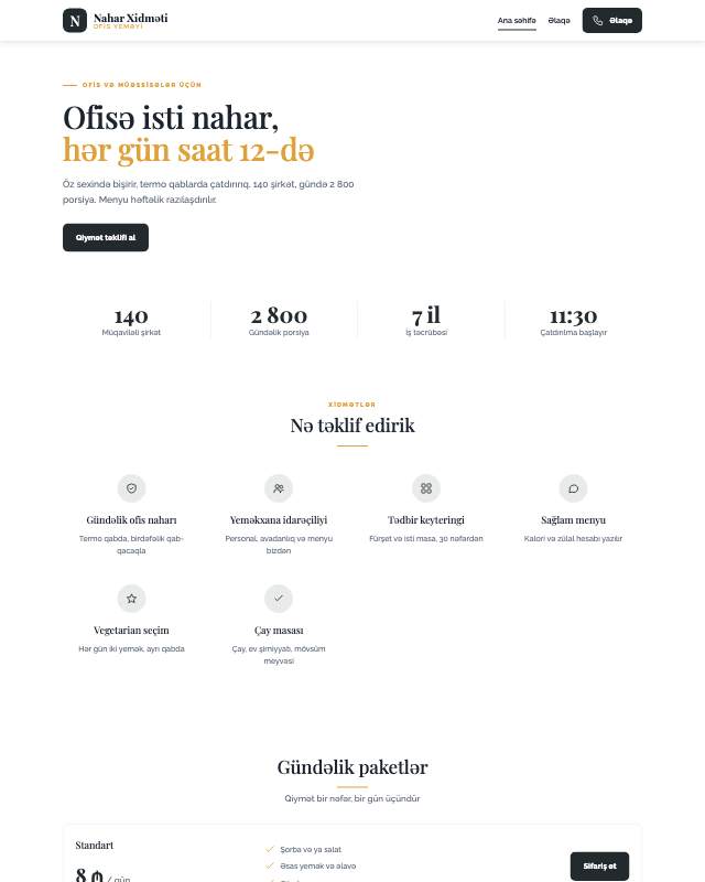 Korporativ yemək · Kart sayt dizaynının ekran görüntüsü