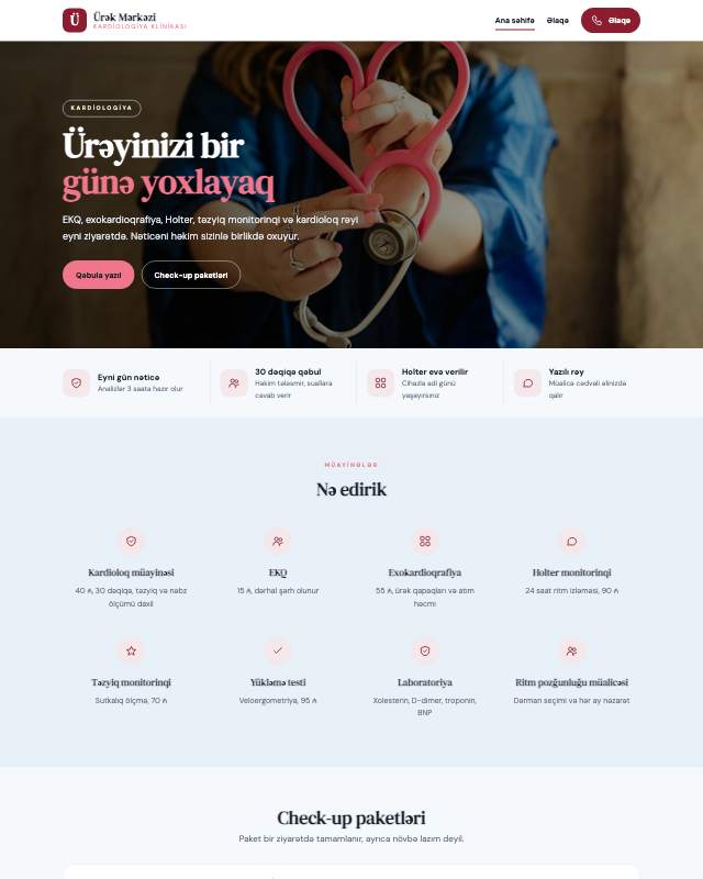 Kardioloq sayt dizaynının ekran görüntüsü