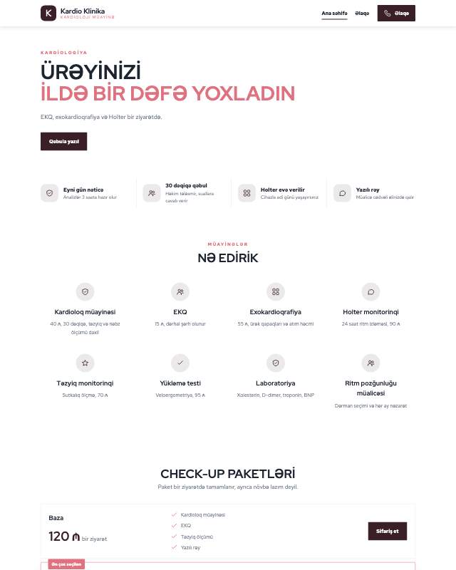 Kardioloq · Ürək sayt dizaynının ekran görüntüsü