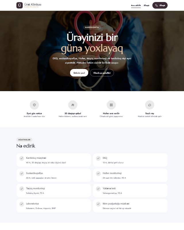 Kardioloq · Zərif sayt dizaynının ekran görüntüsü