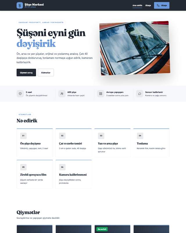 Avto şüşə · Sadə sayt dizaynının ekran görüntüsü