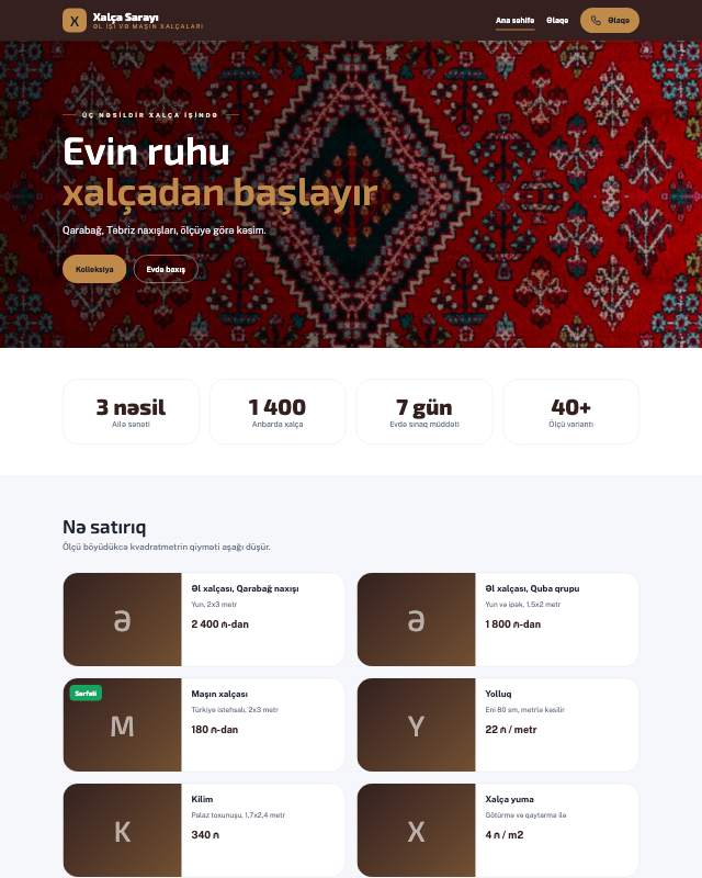 Xalça mağazası · Naxış veb sayt şablonunun ekran görüntüsü