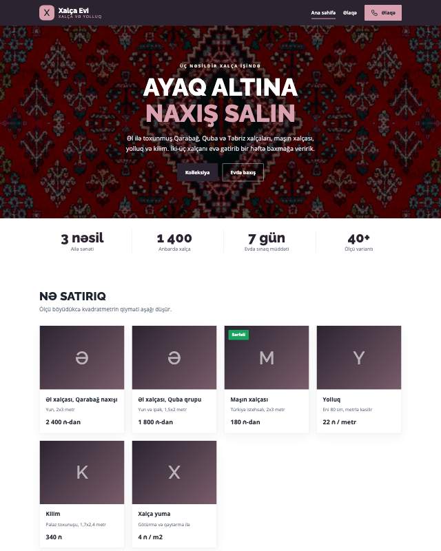 Xalça mağazası · Jurnal veb sayt şablonunun ekran görüntüsü